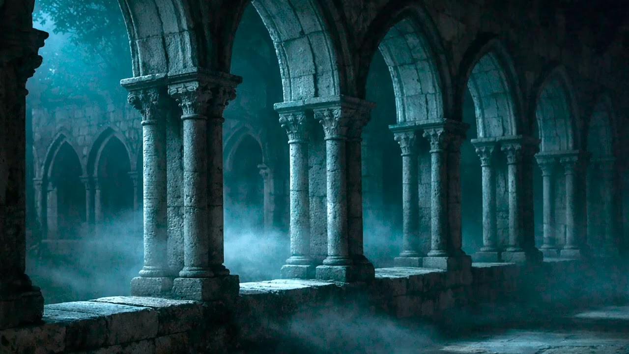 Medieval Stone Cloister Walkway | Medieval Sleep Ambience (1 Hour)