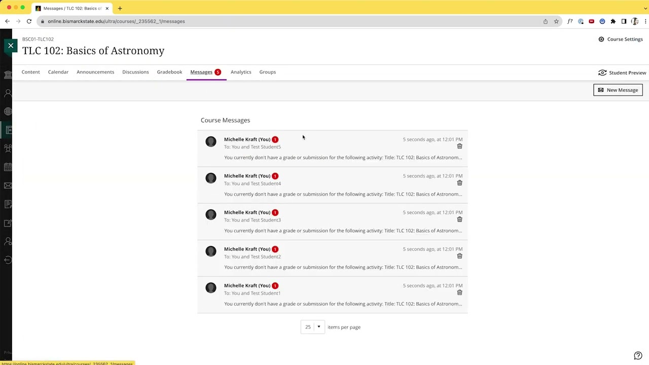 Send Reminders to Students in Blackboard Ultra Using Messages