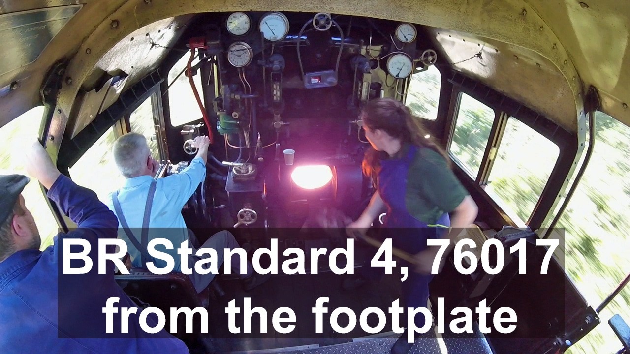 Driving and firing, footplate ride, cab ride, inside and out, BR Standard 4 Mogul 76017 at the K&ESR