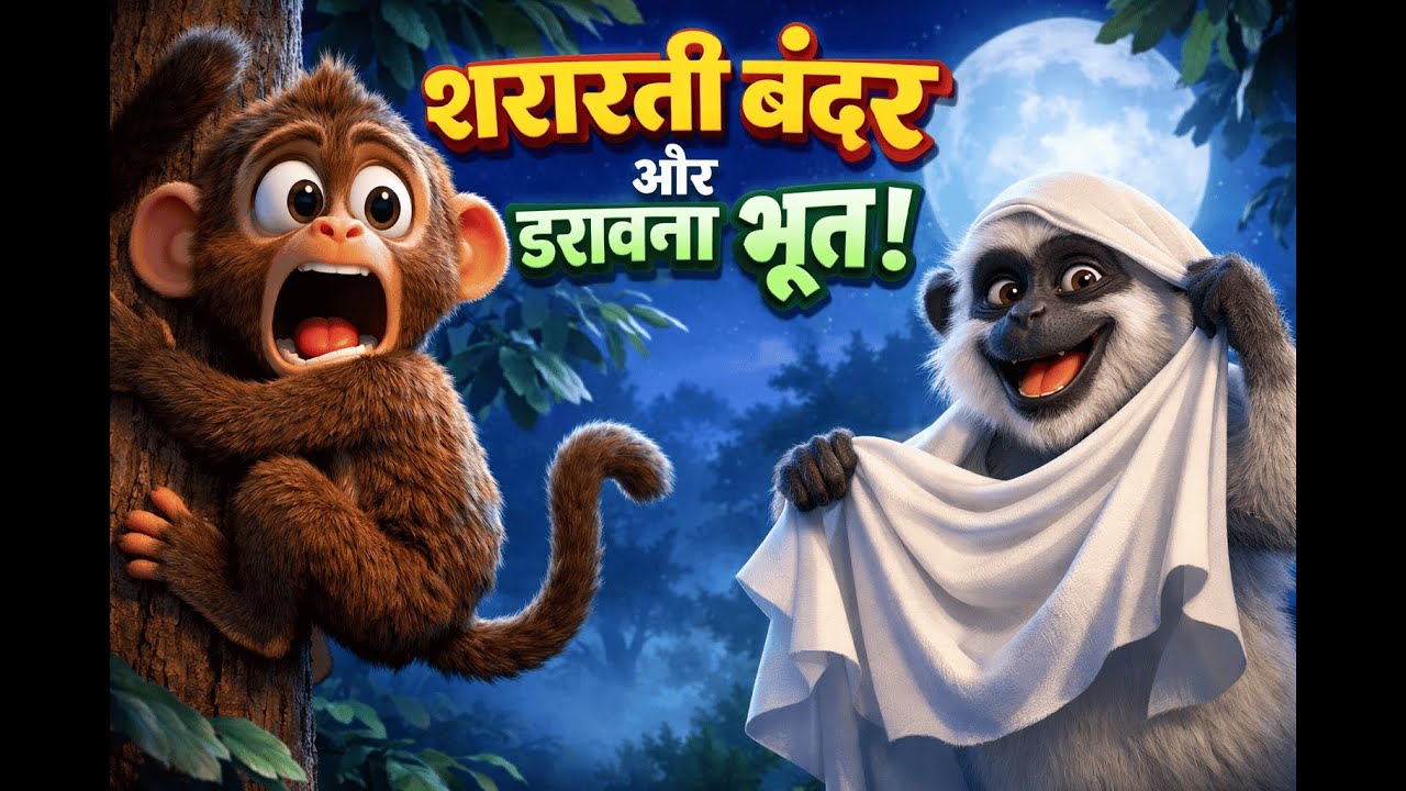 बंदर को भूत मिला और फिर देखो.. #cartoonvideo #shortsfeed 