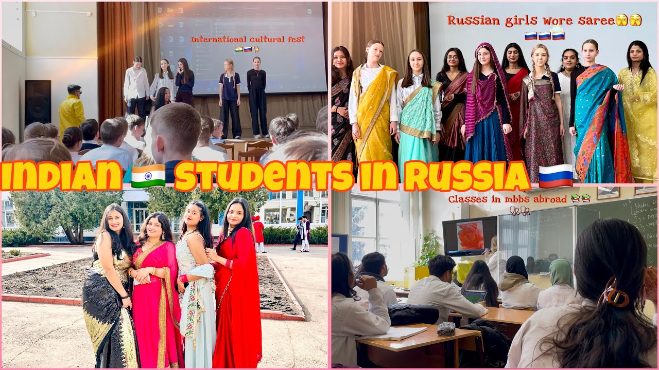 Russian girls ko saree pehnayi🇷🇺🇮🇳✨|MBBS abroad 📚🩺✨