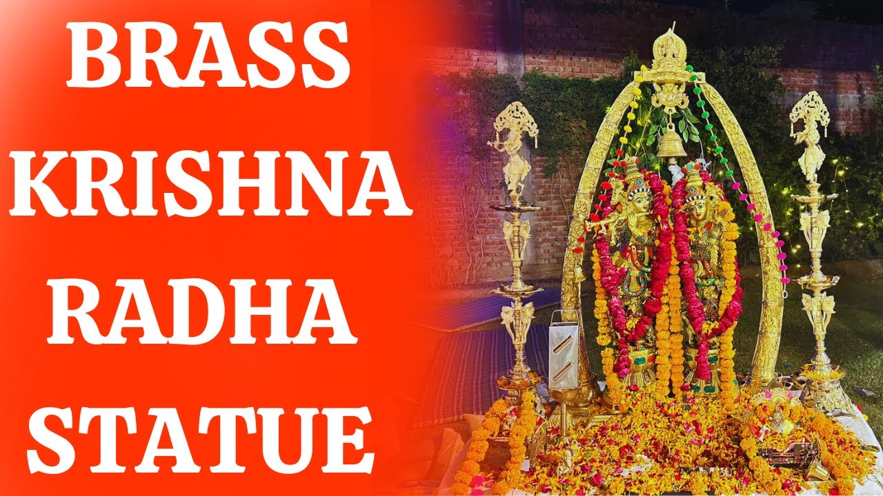 Brass Radha Krishna Statue with Decorative Diya - Hindu God Religious Figurine Idol