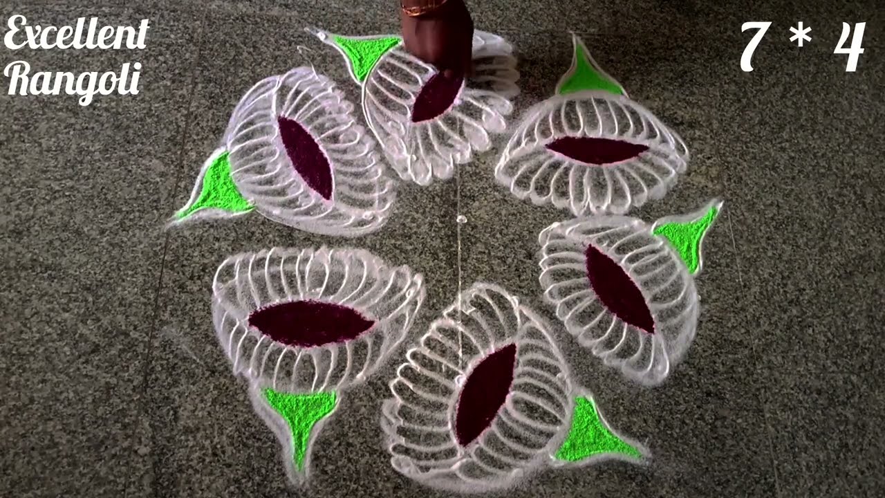 Amazing 3D flower 🌻 rangoli | 7*4 dots shivaratri special kolam | cute muggulu @Excellent Rangoli