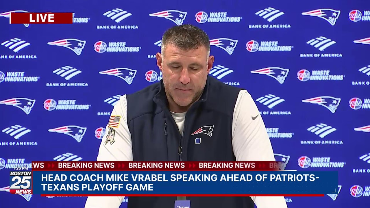 WATCH LIVE: Head coach Mike Vrabel speaking ahead of Patriots-Texans playoff game.