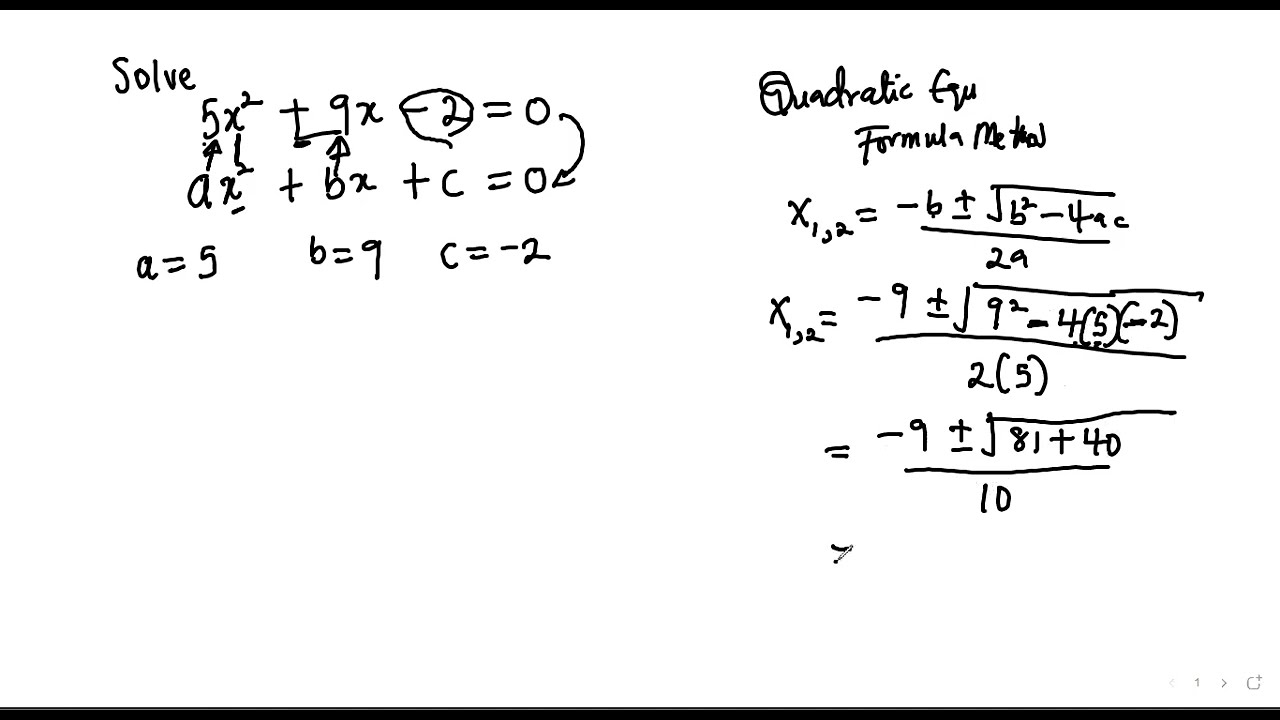 Quadratic Equation by Formula Method Formula