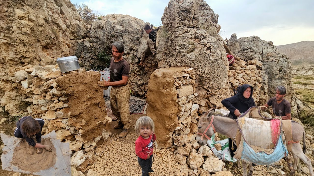 🏔️ Nomadic Life in Zagros Mountains | Cave Life & Traditional Shelter Building 🔥