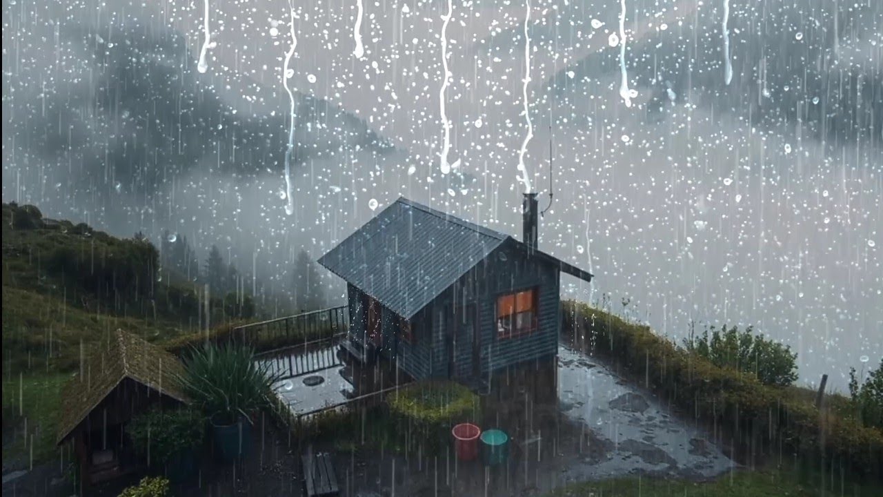Heavy Rain on Cozy Mountain Cabin | Relaxing Rain Sounds for Deep Sleep & Stress Relief (4K HD)