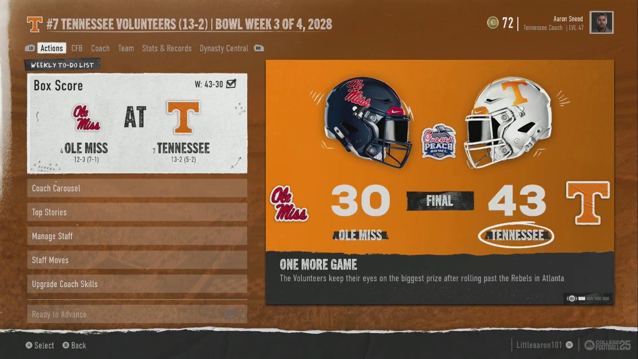 Ea sports College Football PlayOffs Round 3 ! Tennessee Vs Ole Miss