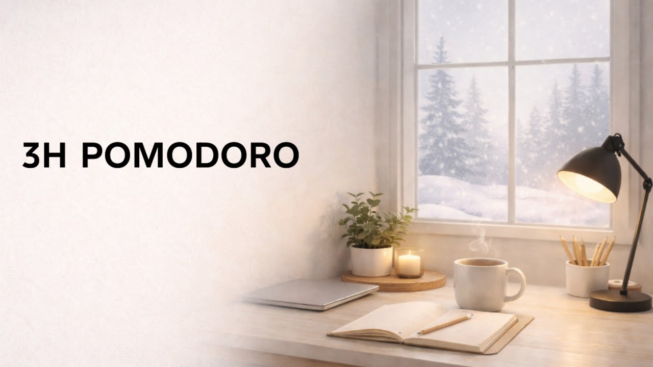 3-Hour Pomodoro | Cozy Coffee & Winter Desk ☕❄️