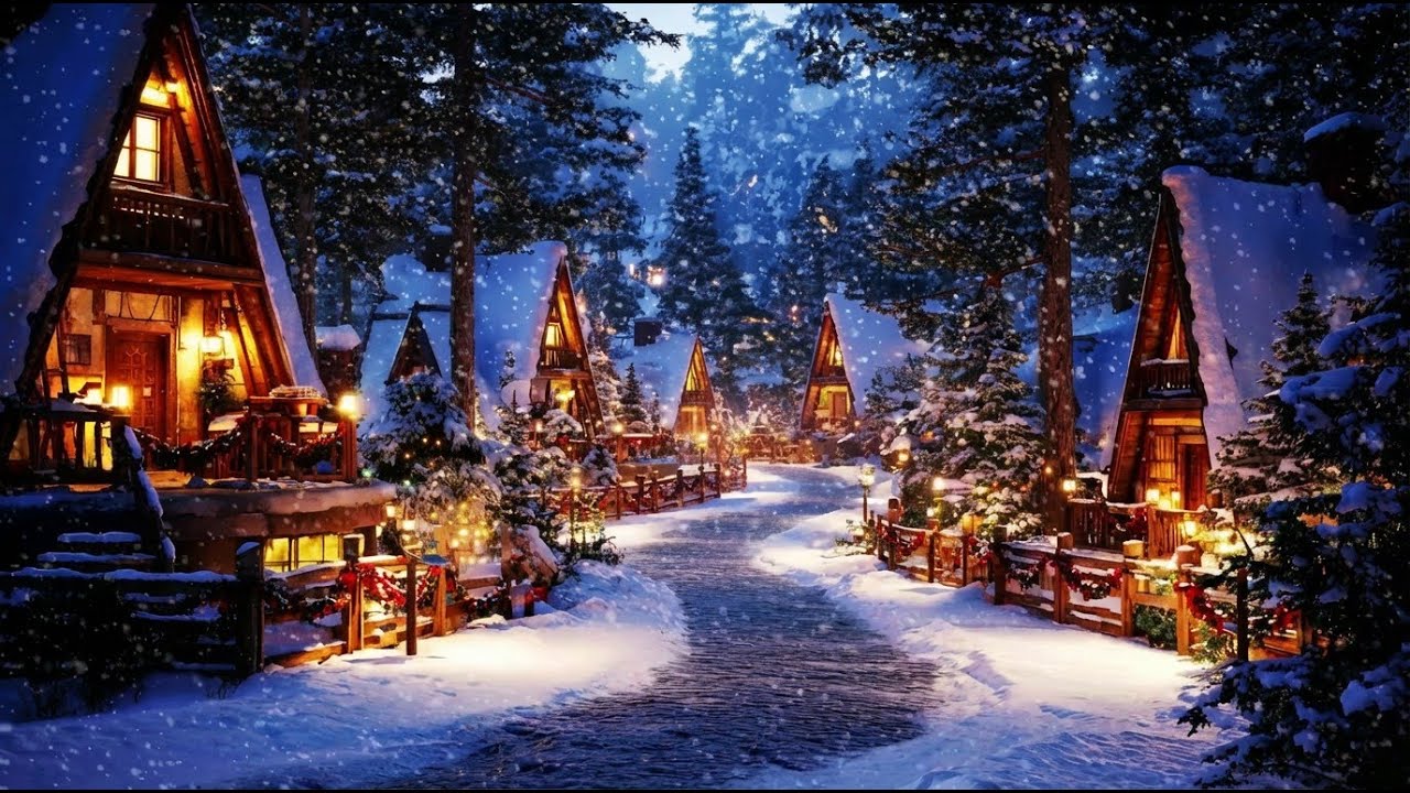 Snowy Winter Cabins | Blizzard Wind & Snowstorm Sounds | Winter Ambience 4K