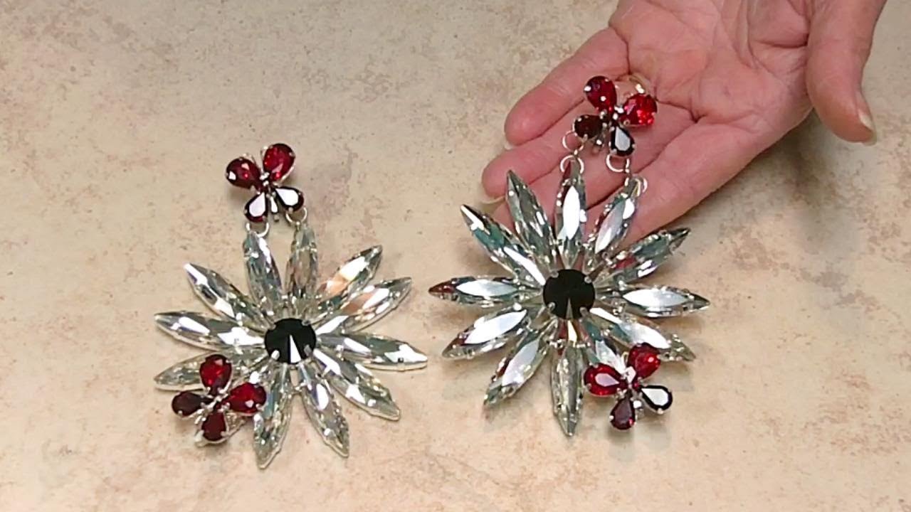 Large Soldered Rhinestone Flower Earrings