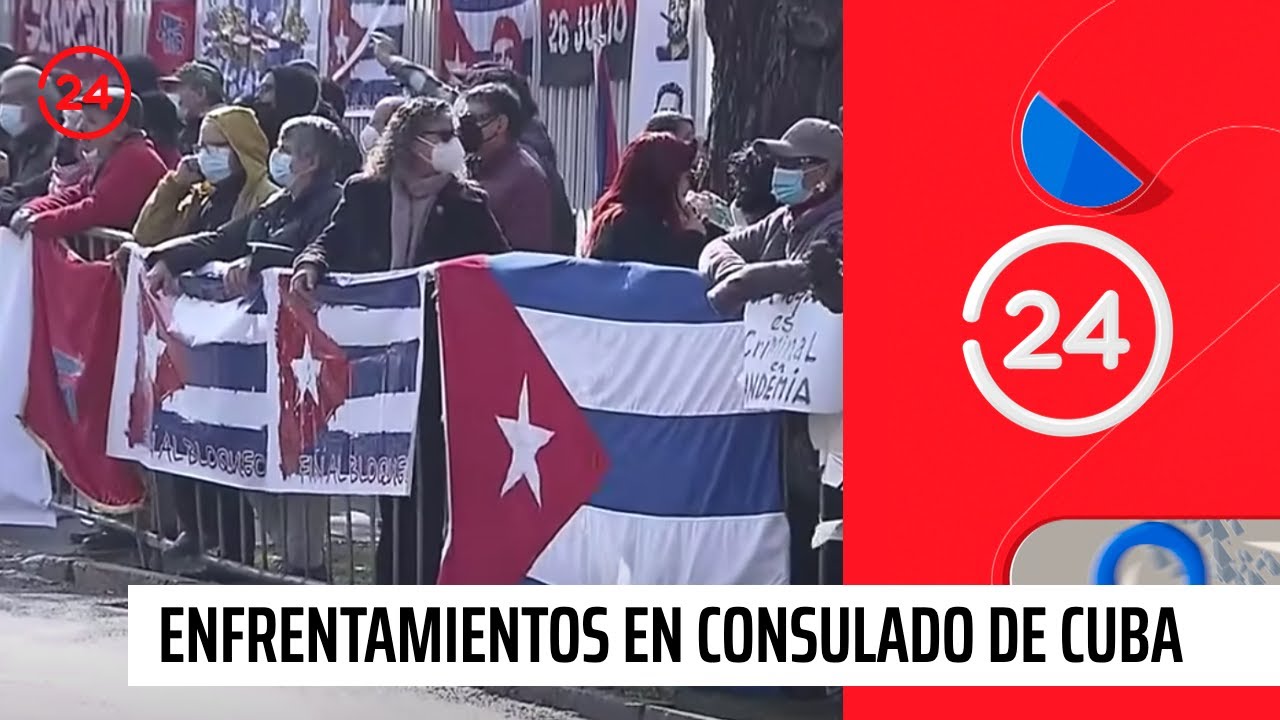 Manifestación y violentos enfrentamientos en Consulado de Cuba | 24 Horas TVN Chile