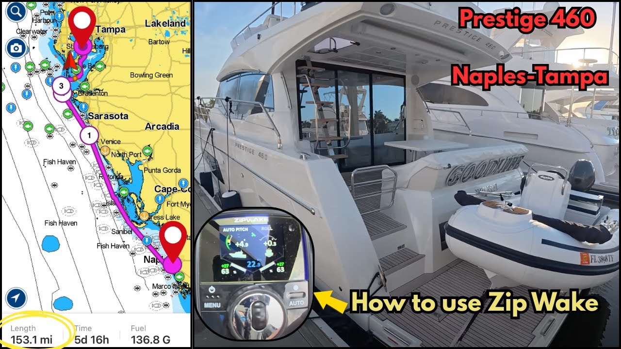 Prestige 460 150 Mile Yacht Delivery| Naples to Tampa Cruise with Zip Wake Instruction