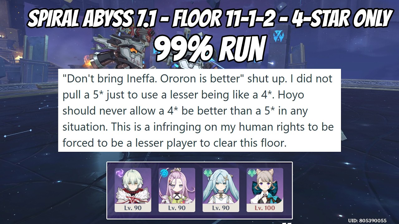 Spiral Abyss 7.1 - How to beat 11-1-2 with 4-star Only - 99% HP showcase - Genshin Impact