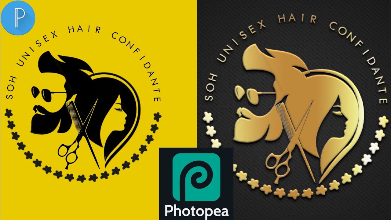 How to design a UNISEX Hair salon logo using Pixellab and photopea