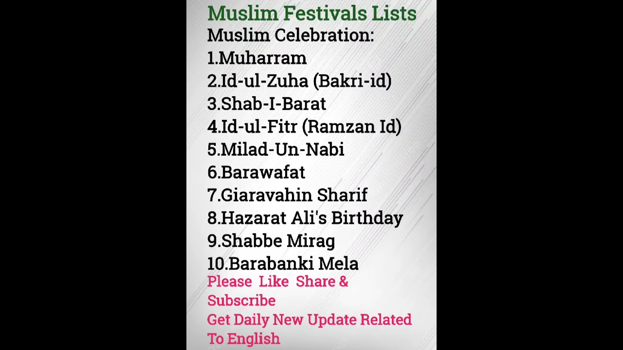 MUSLIM  FESTIVALS  LISTS🙏 (PAKISTAN).. #trending #study with Nishu #like #education #plz_subscribe..
