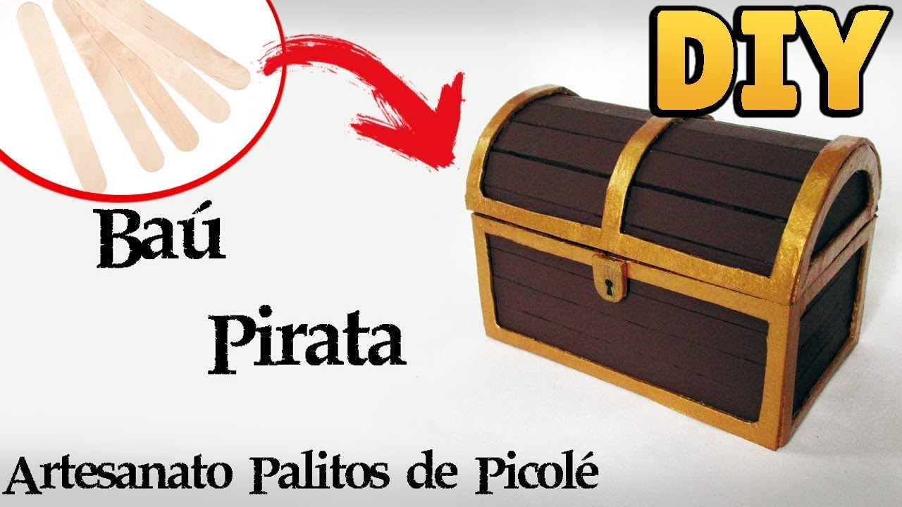 DIY: Como Fazer um Baú do Tesouro Pirata (Artesanato palitos picolé - Popsicle Crafts) #diypalitos