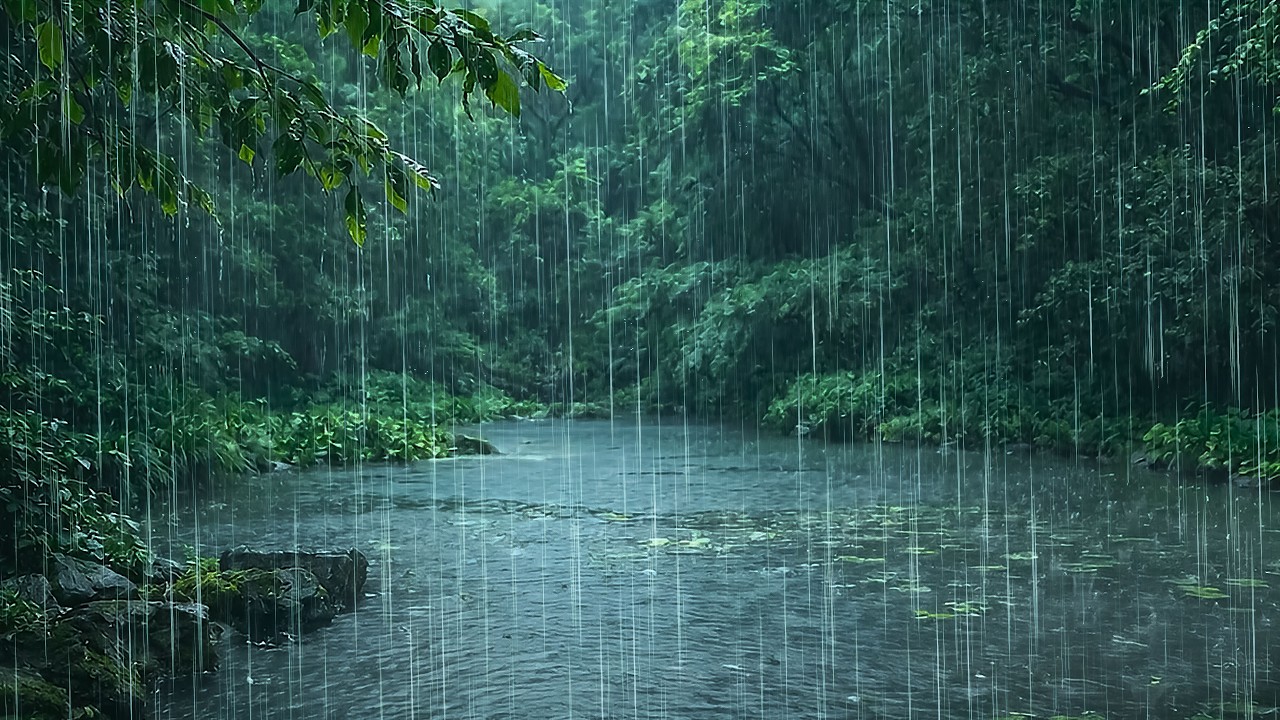 Heal Your Mind & Fall Asleep Naturally with Soft Rain Pouring on Fresh Lake | Nature Forest Rain