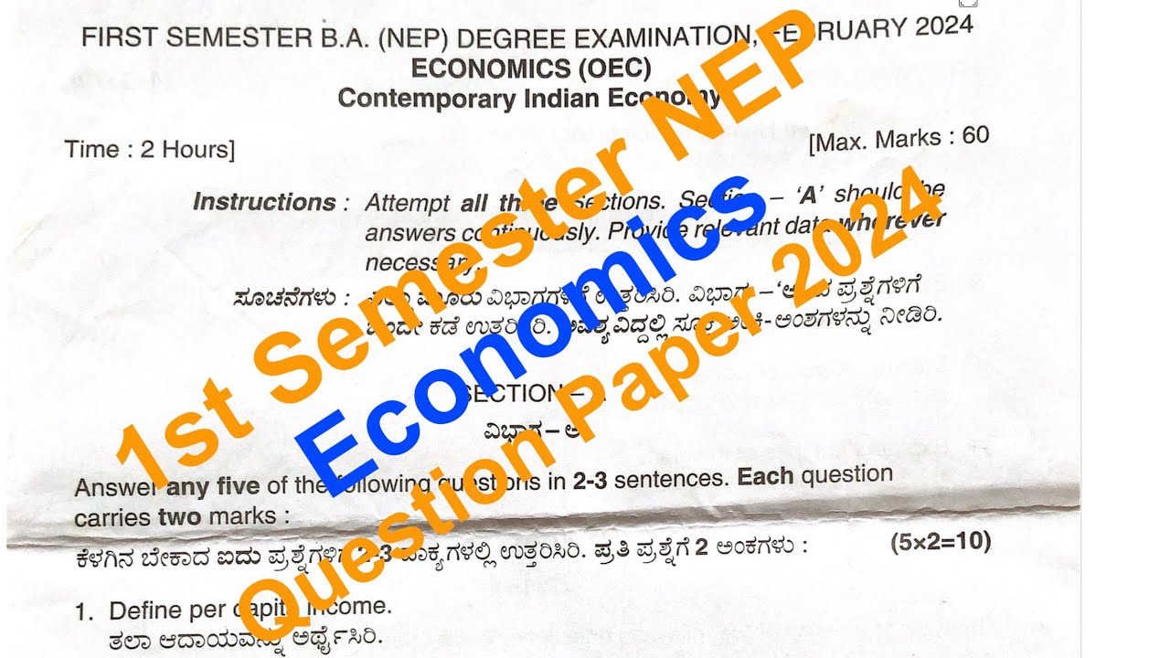 1st Semester Economics Question Paper 2024 | NEP | KUD | AvanitAcademy | Contemporary Indian Economy