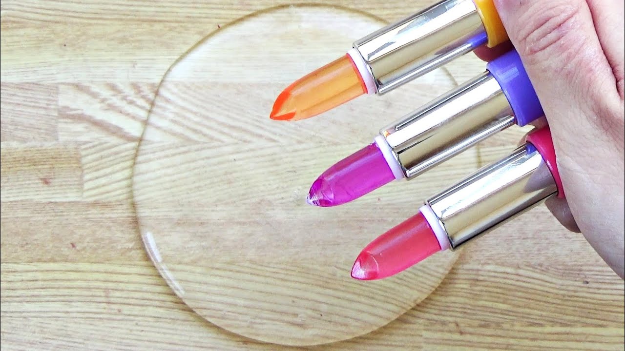 Satisfying Slime Coloring with Makeup! Mixing 3 Clear Lipsticks into Clear Slime! #2