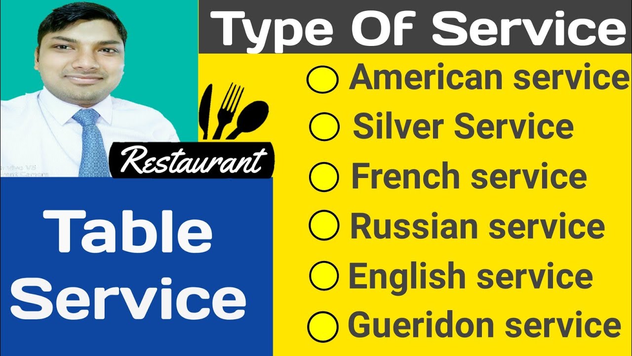 Type Of Service! 
Table service-American, Silver, French, Russian, English, Gueridon, in Restaurant.