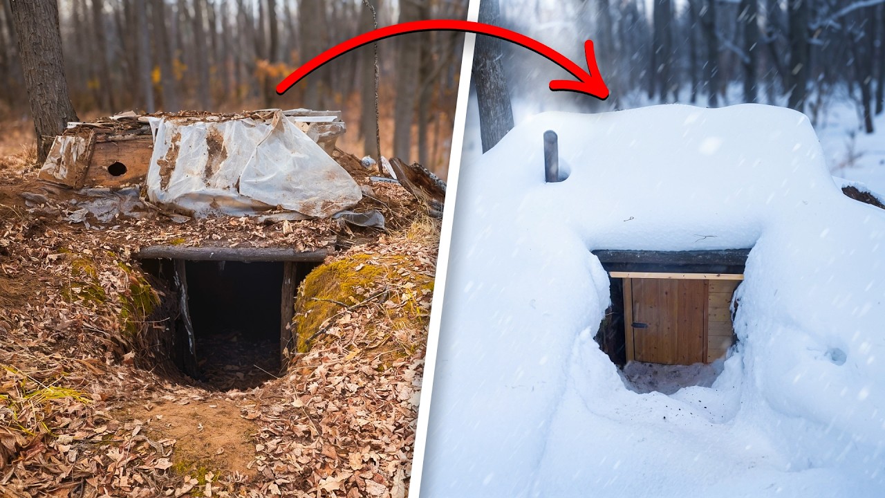 Found an abandoned dugout and turned it into a secret bushcraft shelter | Start to finish