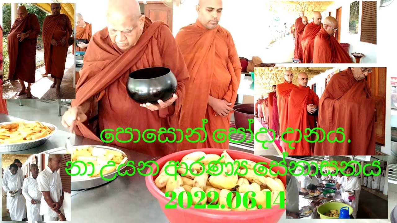 භික්ෂු භික්ෂූනී උපාසක උපාසිකා සතර කොට්ඨාසයටම පොසොන් පෝදා දානය. วัดป่านาอูยานา ศรีลังกา