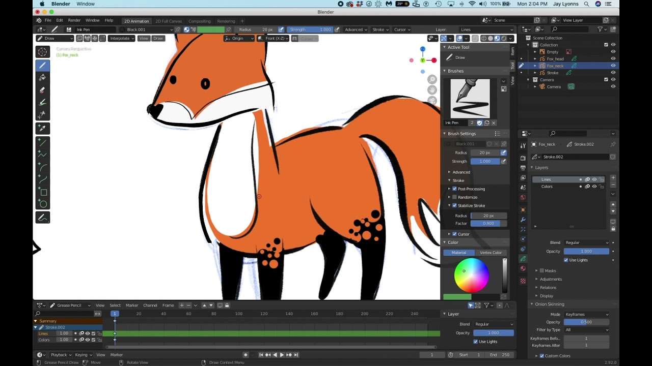 Drawing a 2D character for rigged animation in Blender 2.9x
