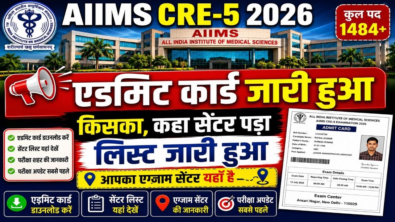 AIIMS CRE 5 Admit Card 2026 Released | Check Exam City & Exam Centre List | Download Hall Ticket Now