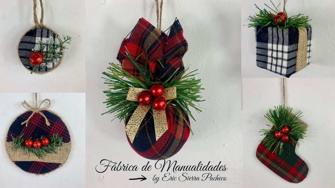 5 Adornos navideños hechos con telas escocesas. Navidad 2021. Diy. Artesanado.