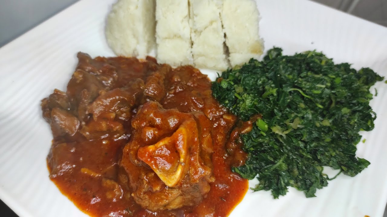 Mbuzi with Ugali/Goat meat with Ugali and greens#goat #simple