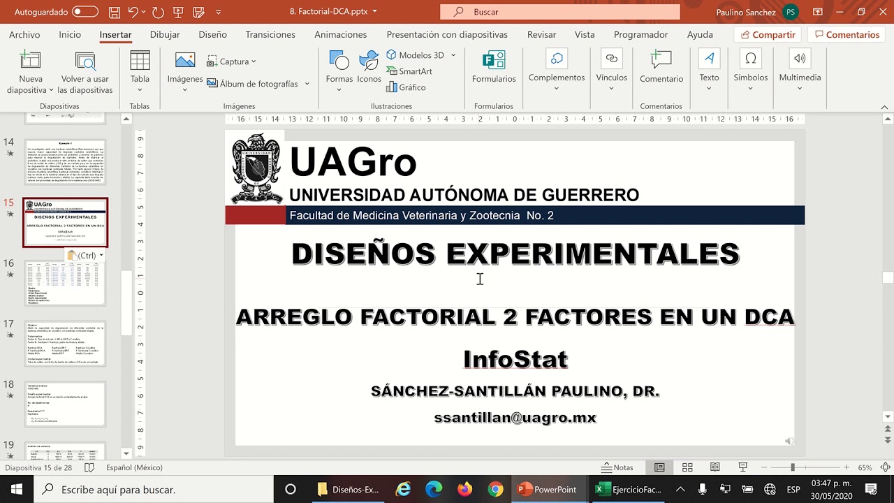Ejercicio de un arreglo factorial en InfoStat