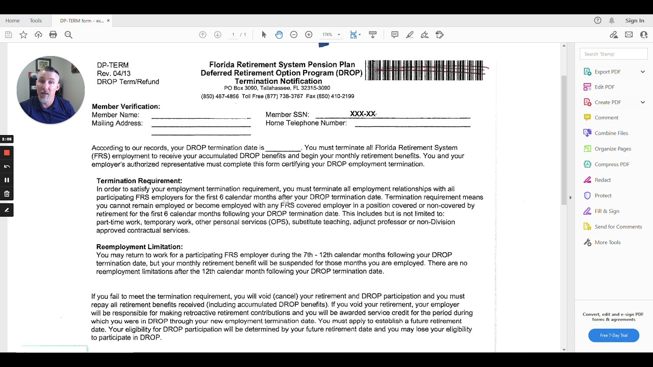 DP-TERM form explained for FRS DROP termination