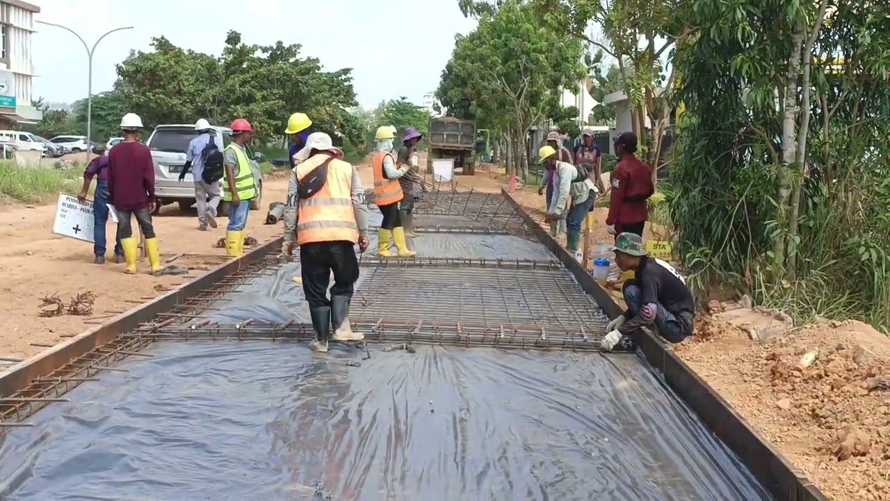 Jalan Beton Pembesian ada dowel, tibar, bantalan ware mess...