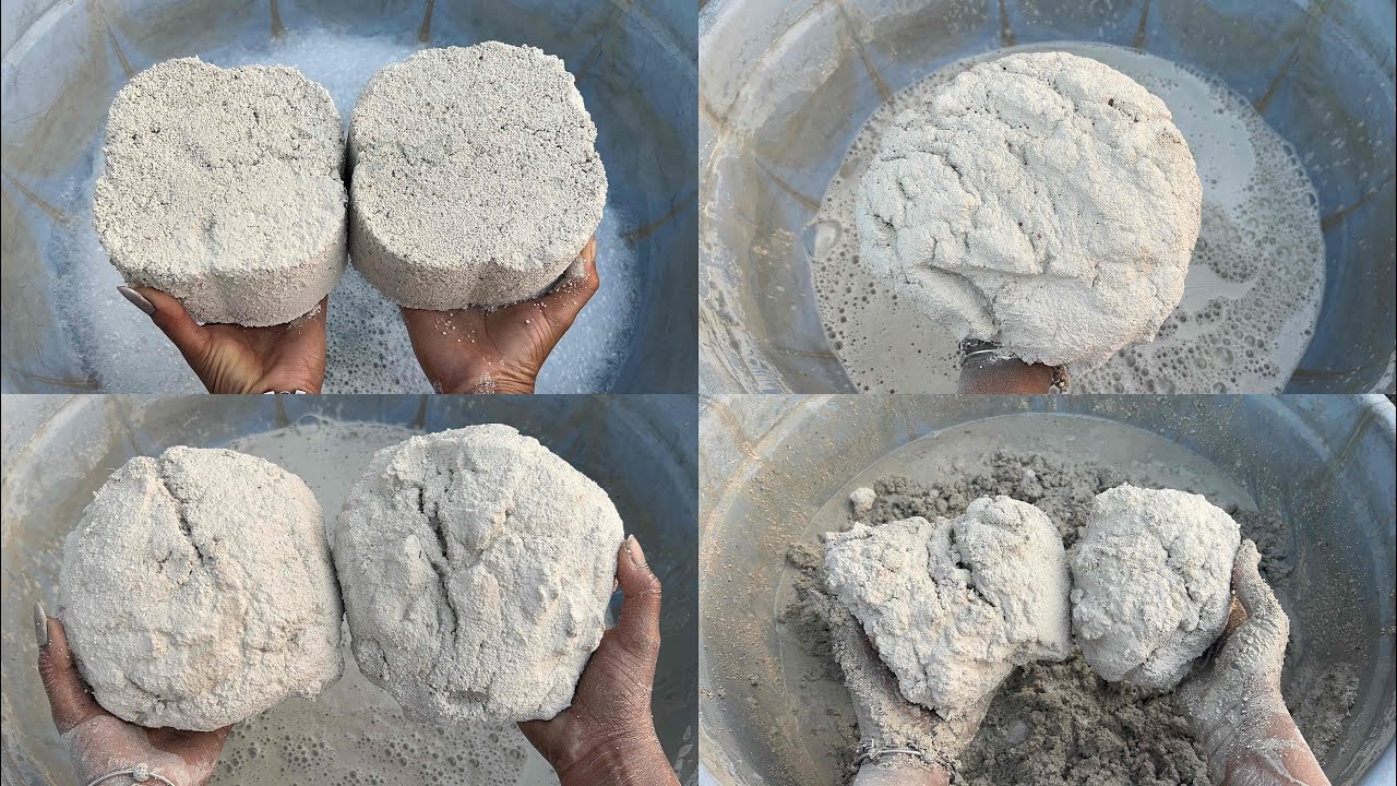Pure white cement crumbling in soap water satisfaction 100%
