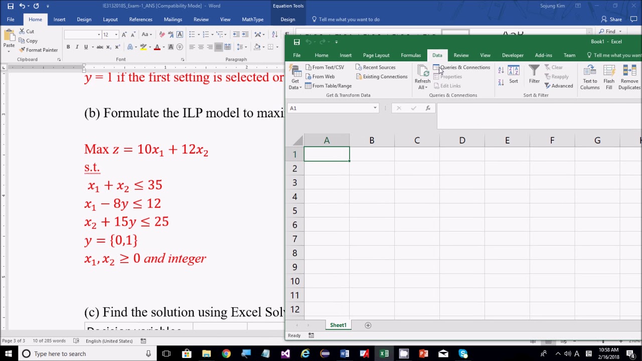 Целочисленное линейное программирование: пример 1 в Excel Solver