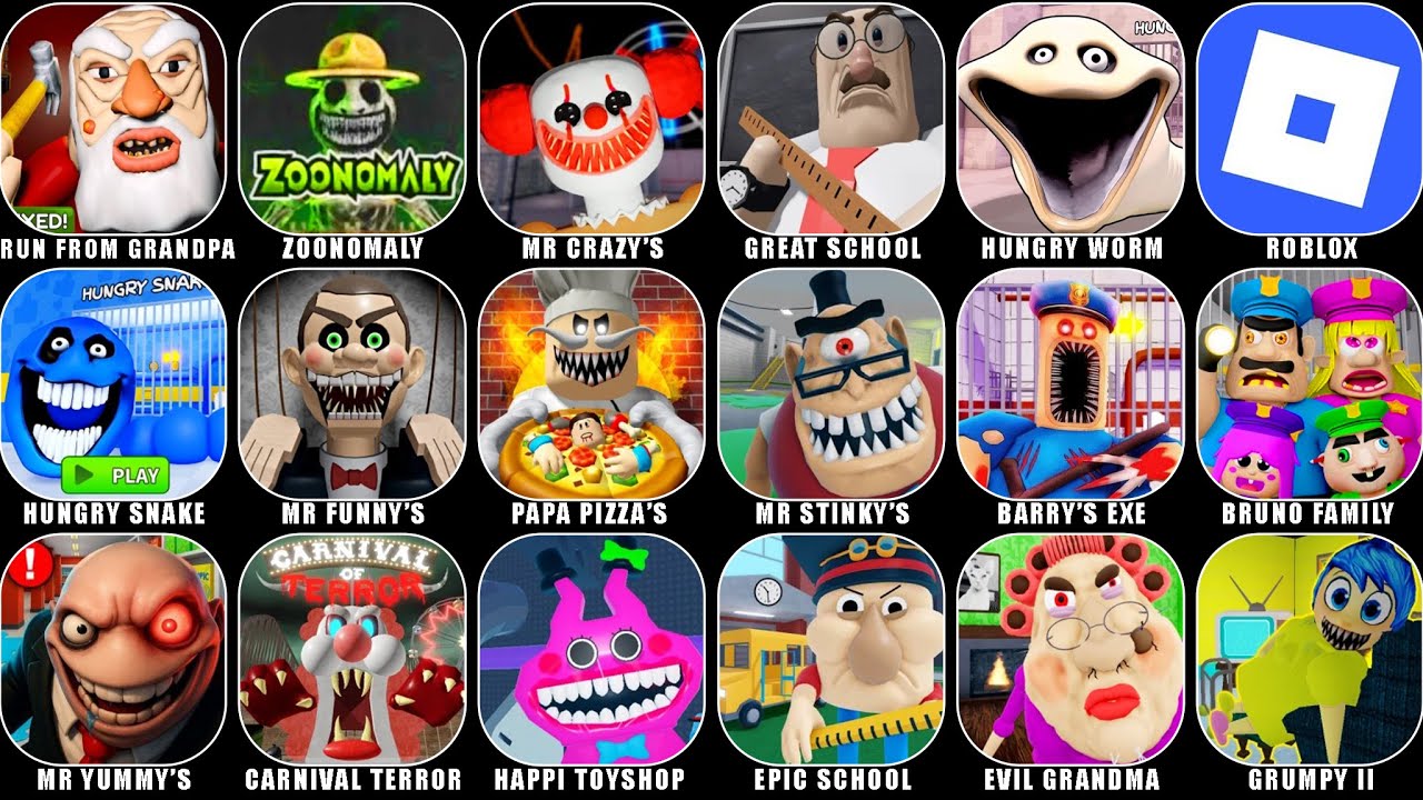 ROBLOX JUMPSCARES: RUN FROM GRANDPA, ZOONOMALY BARRY'S, MR CRAZY'S CARNIVAL, GREAT SCHOOL BREAKOUT!