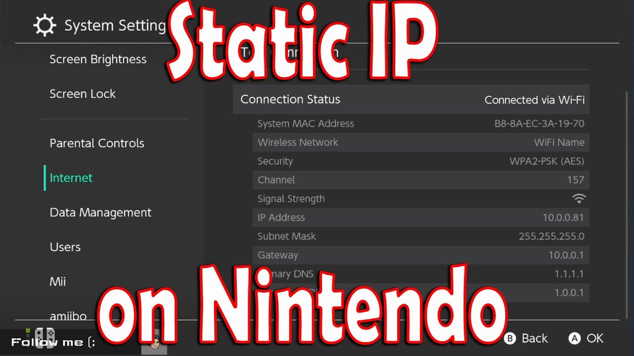 Как настроить статический IP на Nintendo Switch