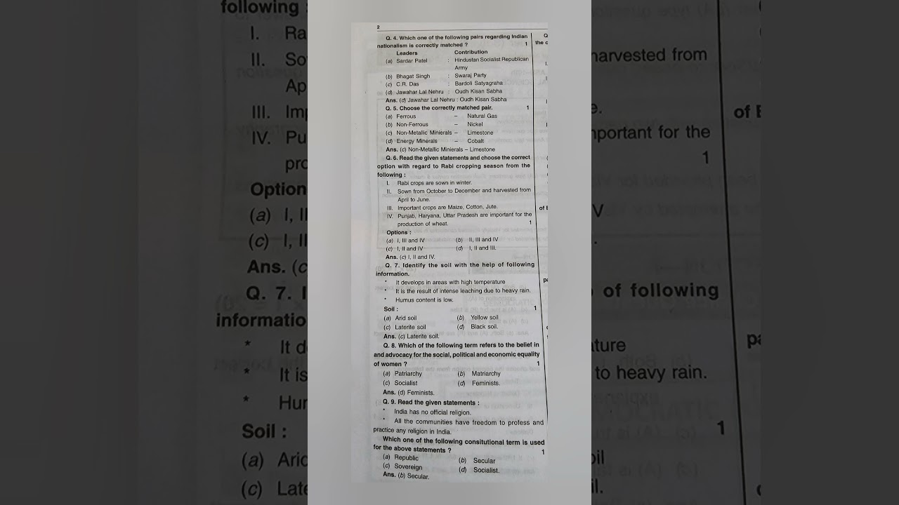 Social Science Class 10th MCQs For Board Exam  :)