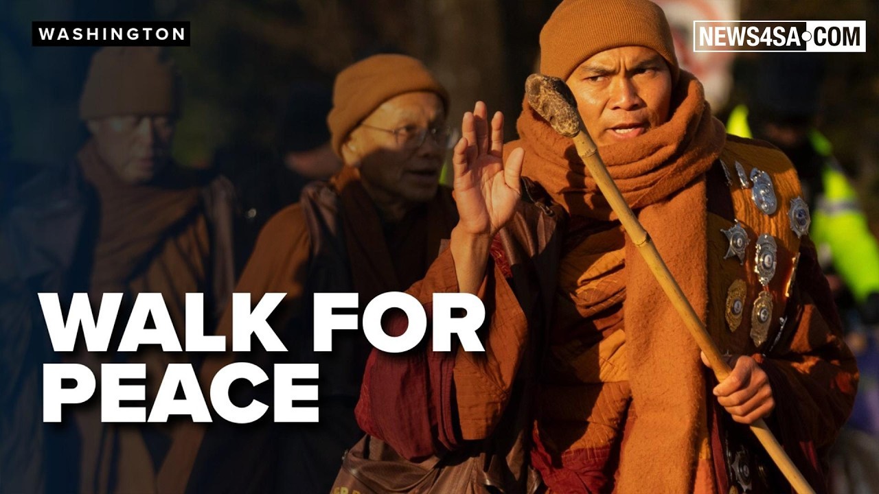 Buddhist Monks end 2,300 mile walk for peace in DC