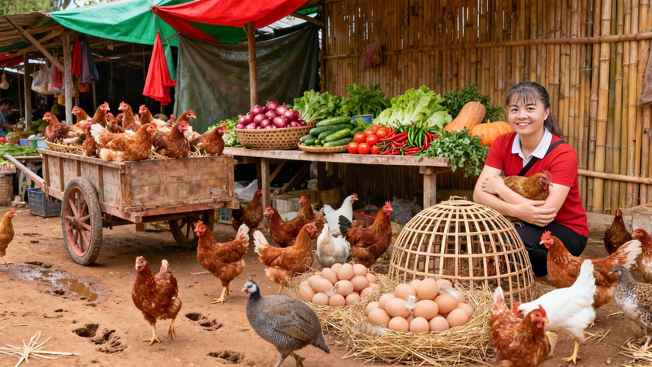 Usando un vehículo de tres ruedas para cosechar y vender 850 pollos en el mercado | Thanh New Life