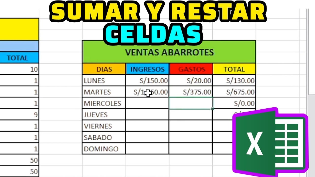 Como SUMAR Y RESTAR celdas autom&aacute;ticamente en Excel ✅️✅️