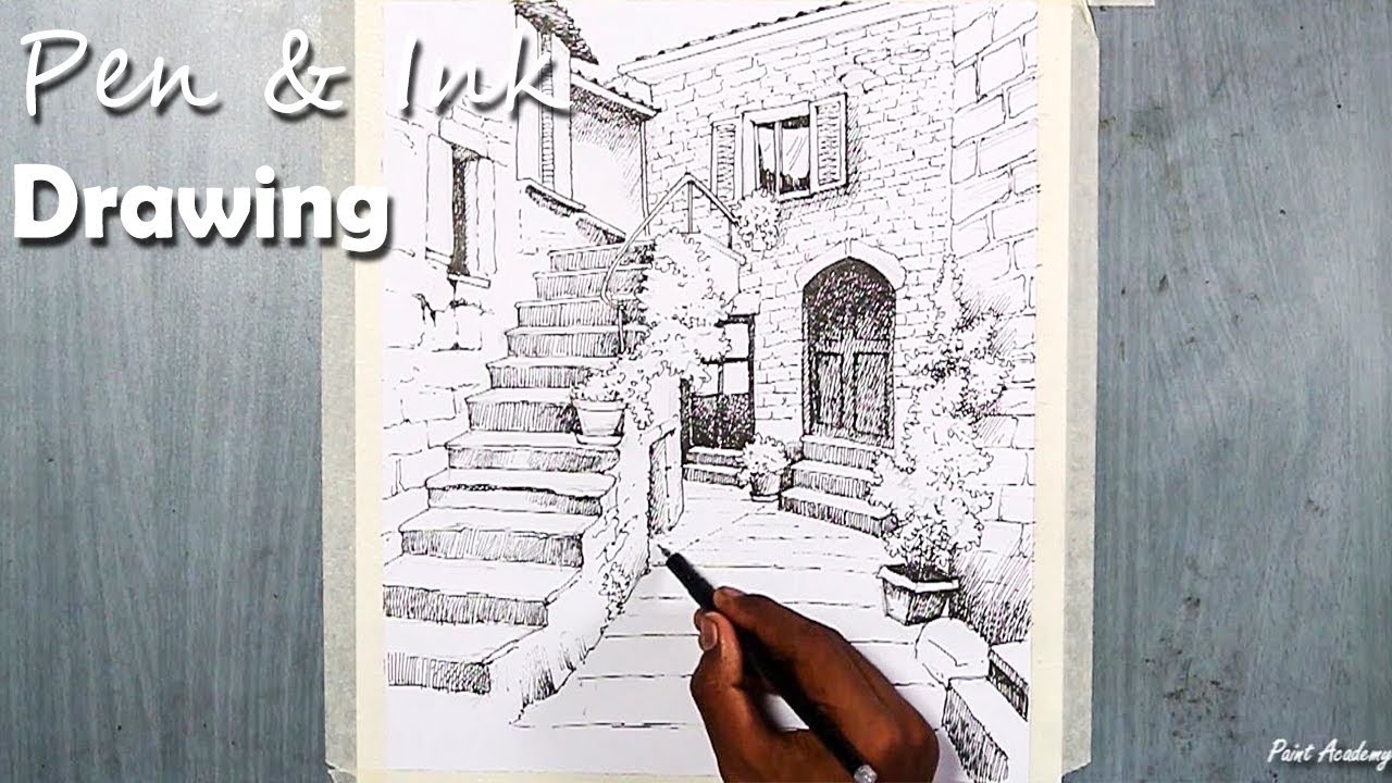 Pen & Ink Drawing | A House Landscape with its shading technique