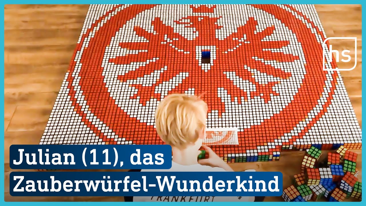 Speedcuber Julian (11) puzzlet mit Zauberwürfeln das Eintracht-Logo | hessenschau
