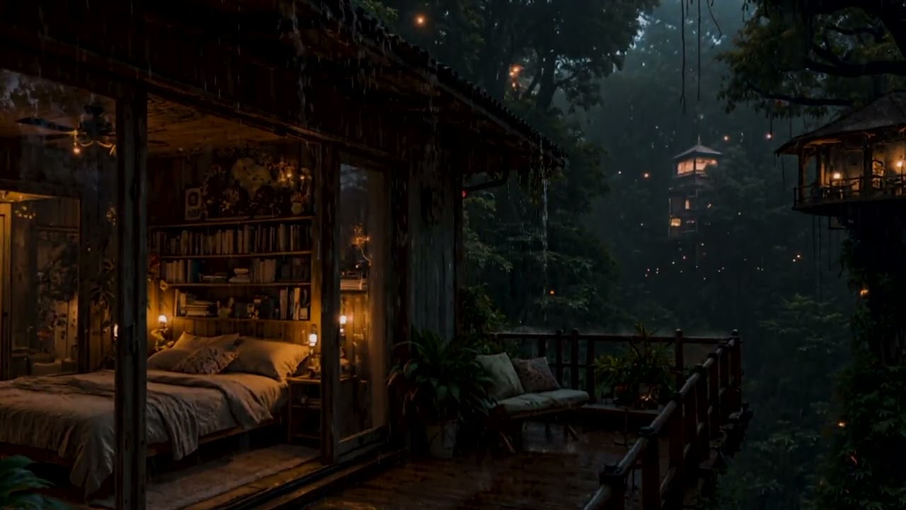 Tranquil Forest Rain Wrapping a Small Cabin in Night Calm 🌧️🌲 | Sleep Better Tonight
