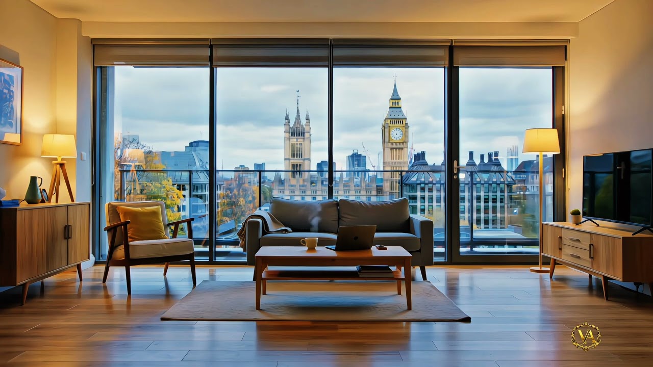 Luxury London Apartment - Smooth Jazz & Relaxing Piano | Big Ben View Ambience for Study & Sleep[4k]