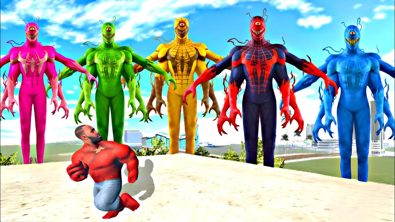 Franklin become super heroes to fight with colourfull devil spidermans in Indian Bikes Driving 3d