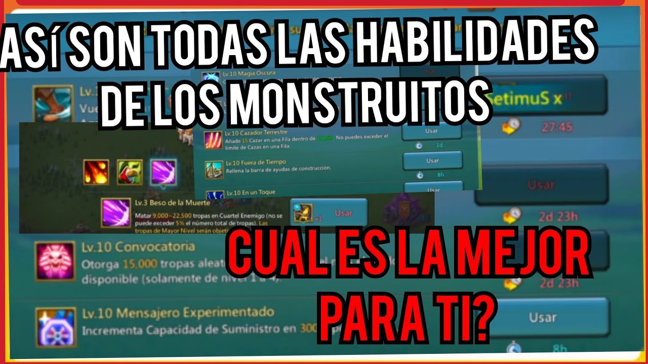 ASI SON TODAS LAS HABILIDADES DE MONSTRUITOS - EN NIVEL MAX - CUAL ES LA MEJOR - LORDS MOBILE ES