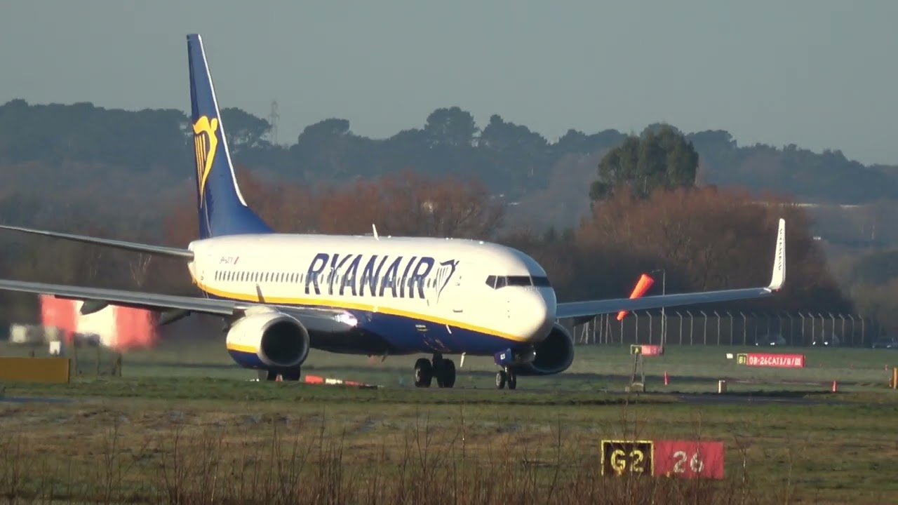2x Ryanair Boeing 737s landing taxi and take off Bournemouth Airport (EGHH
