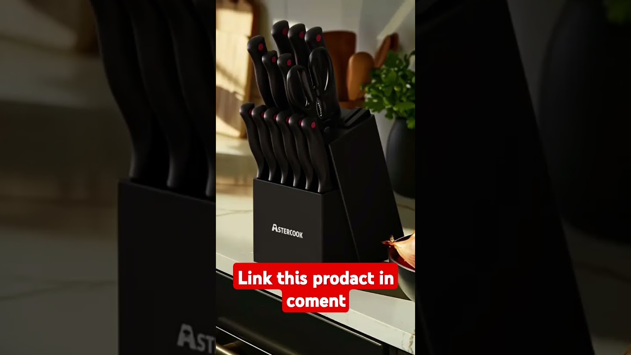 Astercook 15pcs Knife Set with Sharpener Block - German Stainless Steel, Dishwasher Safe Kitchen